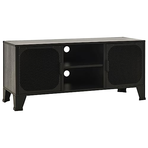 Gray Metal and MDF TV Stand with Mesh Doors and Shelf O4141