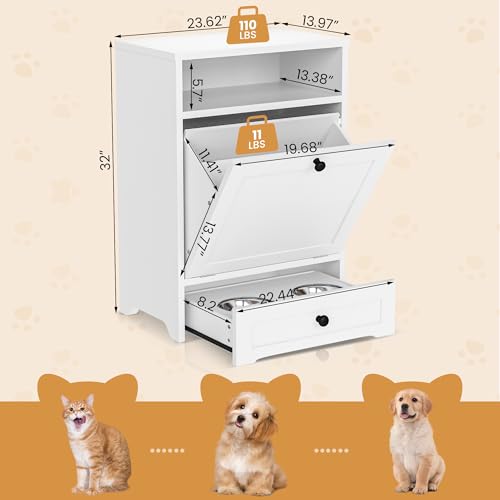 Brown Pet Food Cabinet with 2 Raised Dog Bowls Z672596