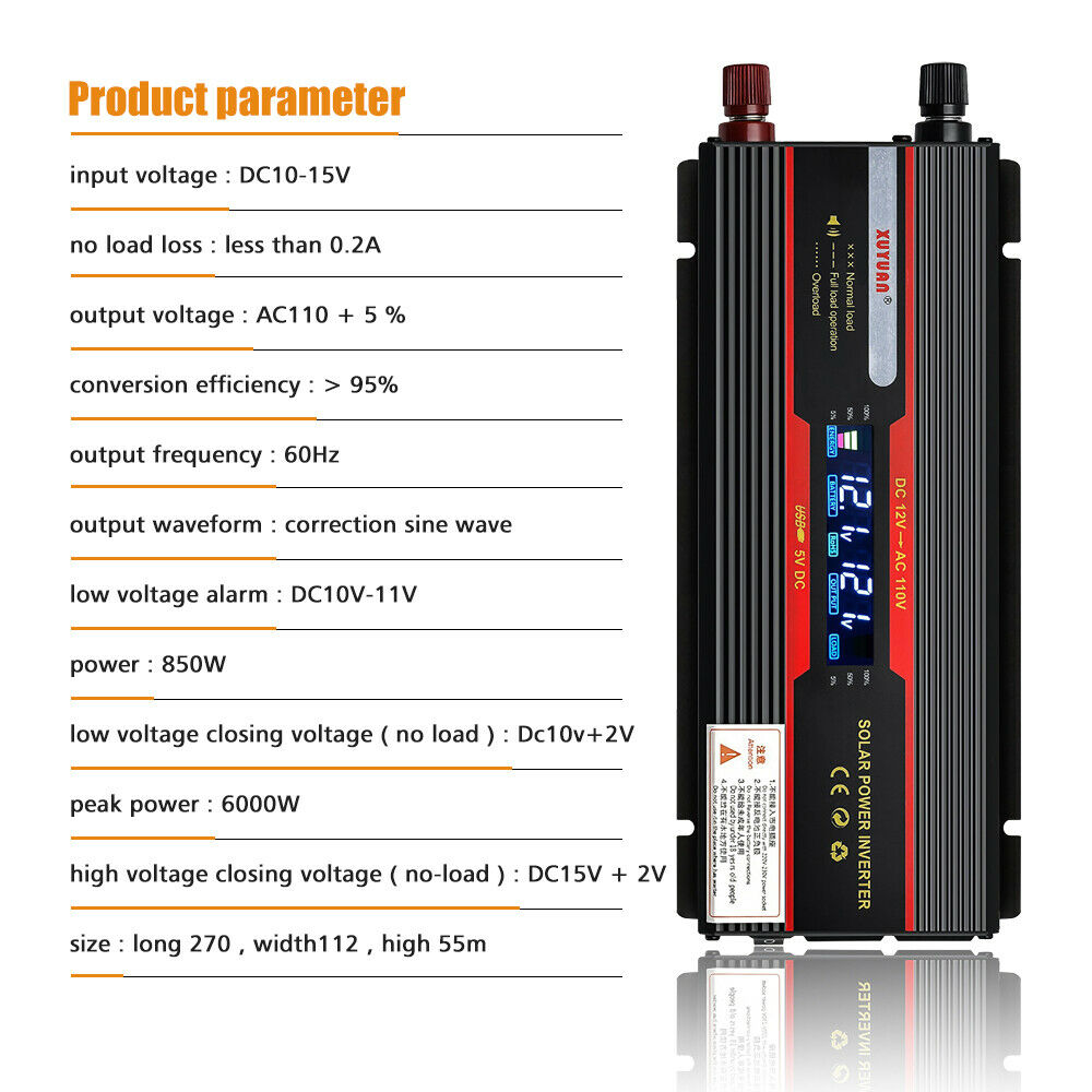 6000W Power Inverter DC 12V to 110V AC with USB Ports F5557
