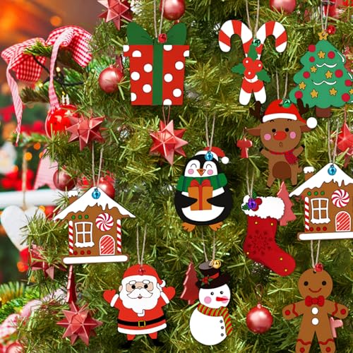 50 Pieces Christmas Wooden Ornaments Blanks Pendants Unfinished Wood Slices Hanging E57478