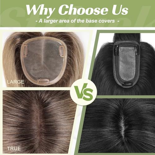 14 inch Real Human Hair Topper with Bangs Medium Brown Dark Blonde K789062
