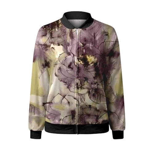 Floral Print Lightweight Zip up Bomber Jacket U321