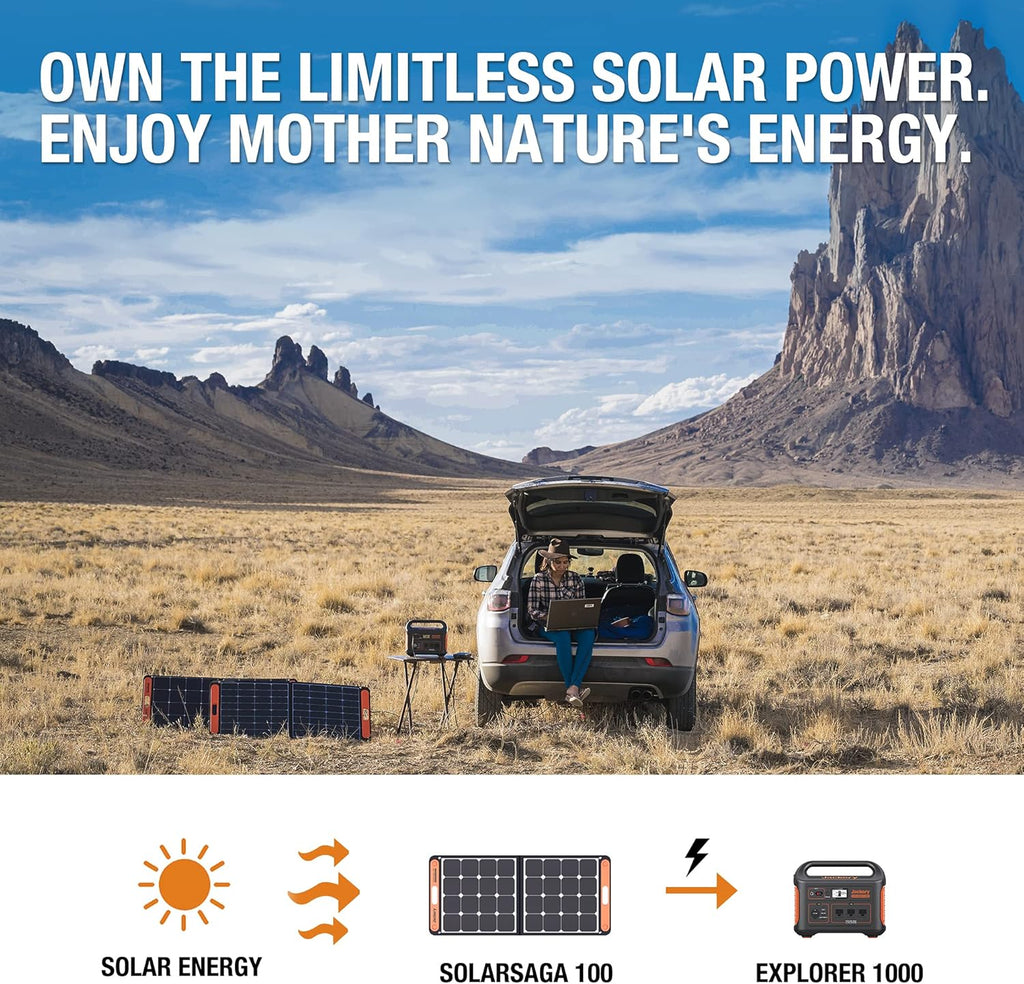 Solar Generator 1000 with 2X SolarSaga 100W and 3x110V/1000W AC Outlets Lithium Battery Pack H9673