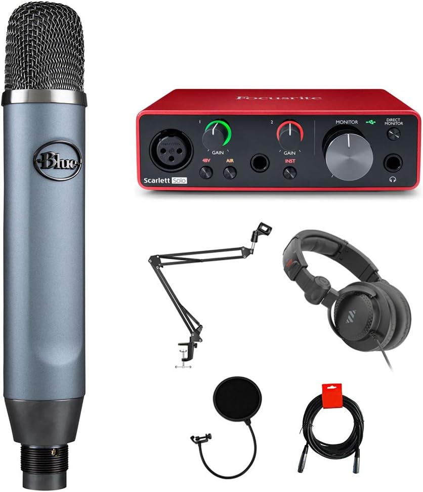 Condenser Mic Bundle with Audio Interface, Headphone, Stand, Pop Filter & XLR Cable J122