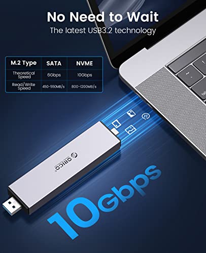 M.2 NVMe SATA SSD Enclosure Adapter Tool-Free, 10Gbps USB C 3.2 Gen2 PCIe NVMe M-Key, 6Gbps M2 NGFF SATA (B+M Key), Aluminum M2 Case Support UASP for 4TB SSD Size 2230/2242/2260/2280 H18061