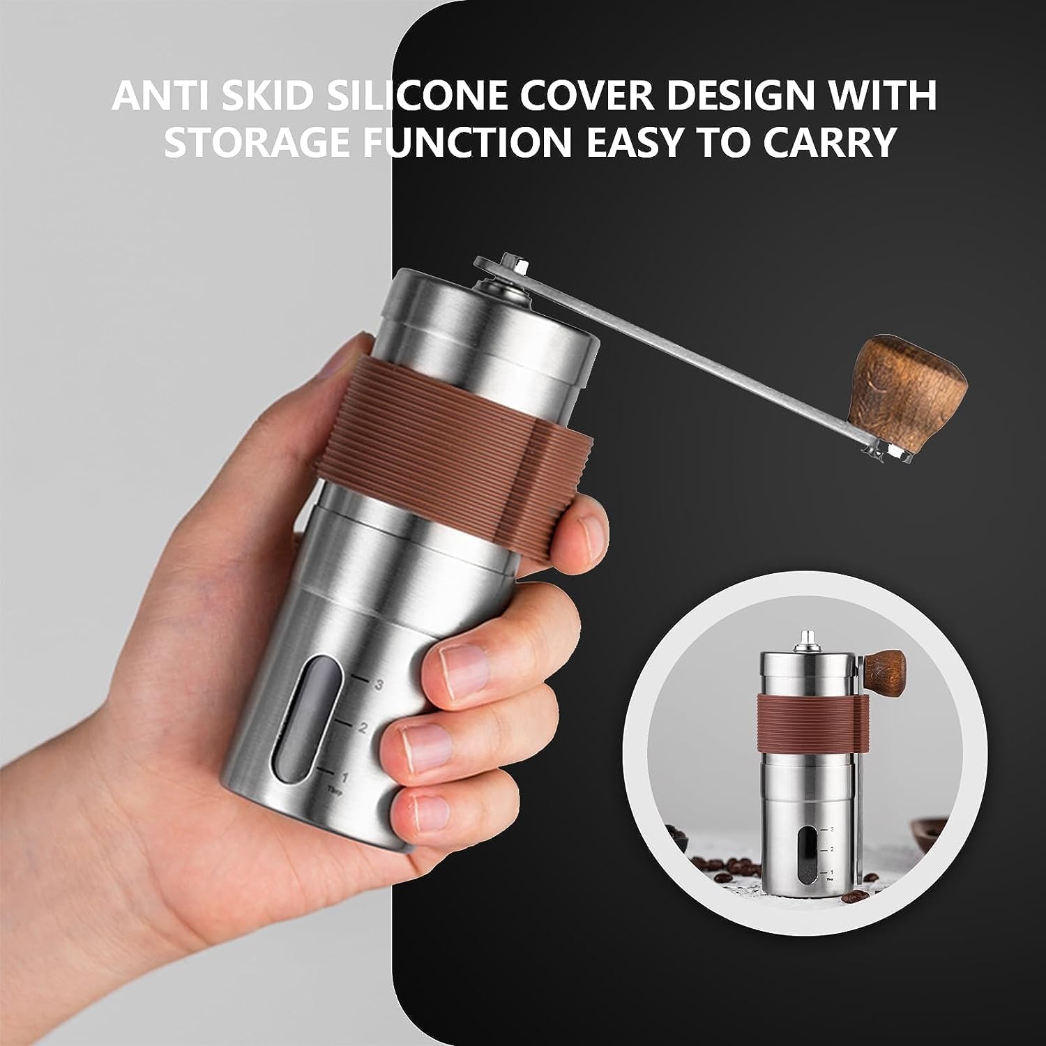 Brown Stainless Steel Manual Ceramic Burr Coffee Grinder W277