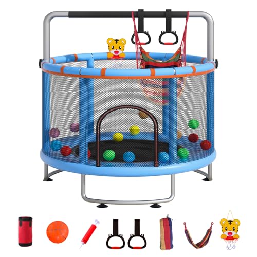 55" Small Trampoline with Enclosure Net and Basketball Hoops L61093