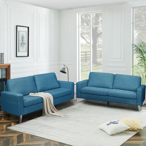 Navy Blue Faux Leather 79" Wide Sofa E5576