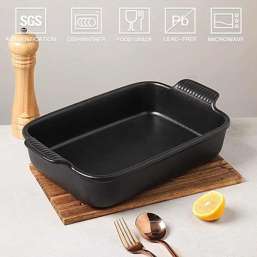 Black Rectangular Porcelain Baking Dish 13x9.6 inch Q74312