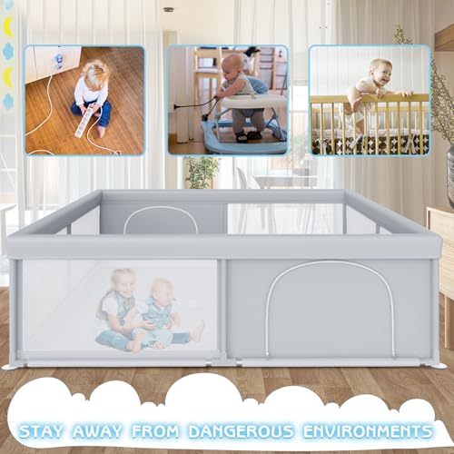Large Baby Playpen 79x79 Inch Extra Large Kids Activity Center with Zipper Gates Q220
