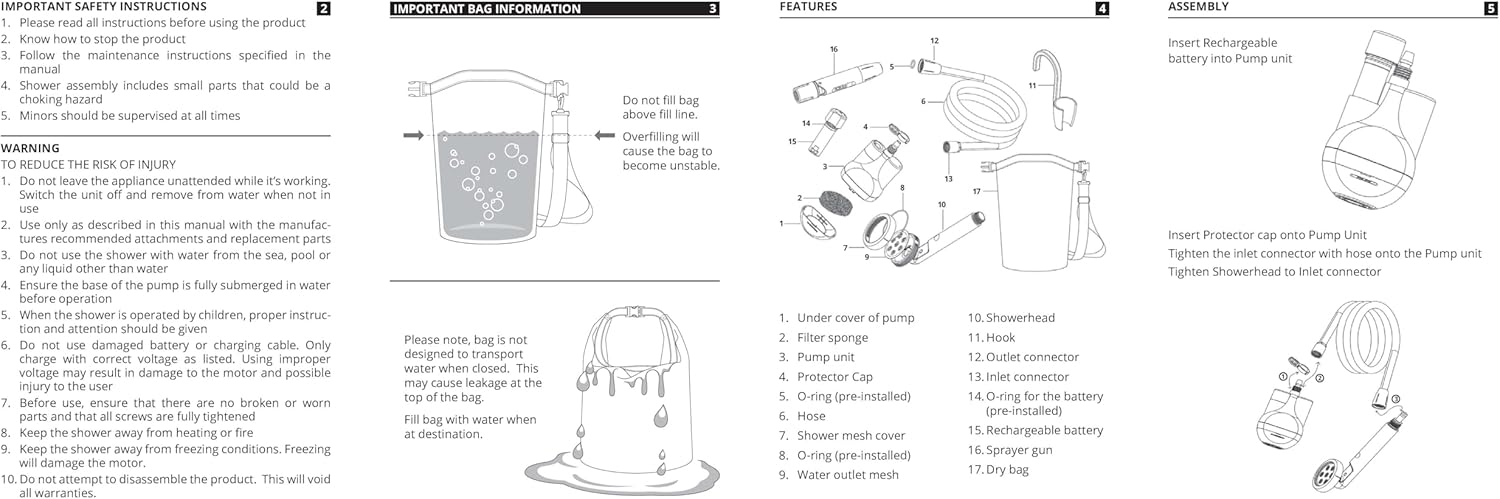 Portable Camp Shower with Rechargeable Battery and Showerhead C1330