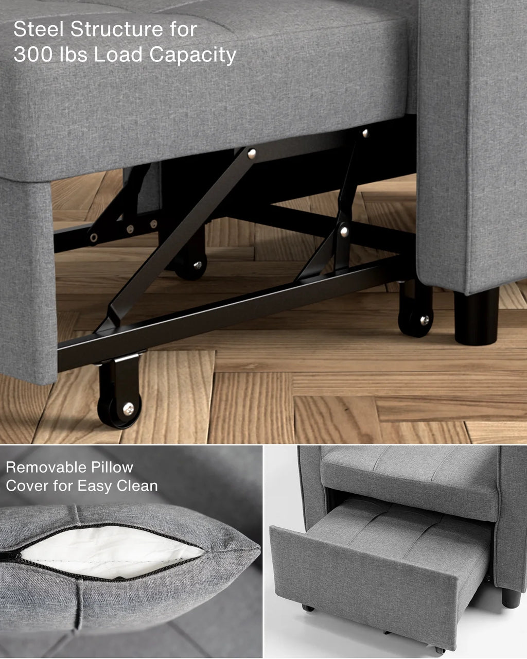 Grey Convertible Chair Single Bed U825966