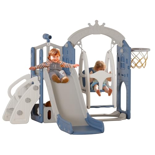 Gray 6 in 1 Toddler Slide and Swing Set E5052