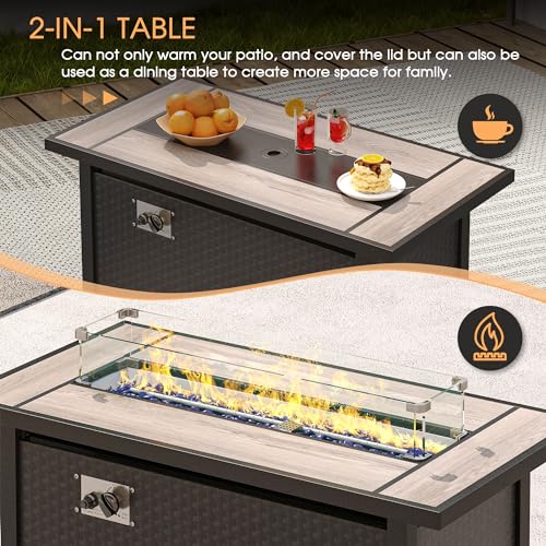 6 Pieces Patio Furniture Set with Firepit Table, Wicker Conversation Set with 3-seat Sofa, 4 Single Wicker Sofas and Metal Top Fire Pit Table H8707