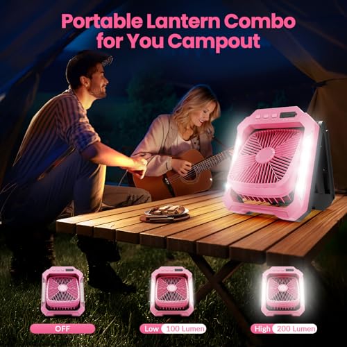 26800mAh Rechargeable Portable Fan with Detachable Solar Panel, LED Lantern, 3 Speed, Timer, USB-C, Green N70326