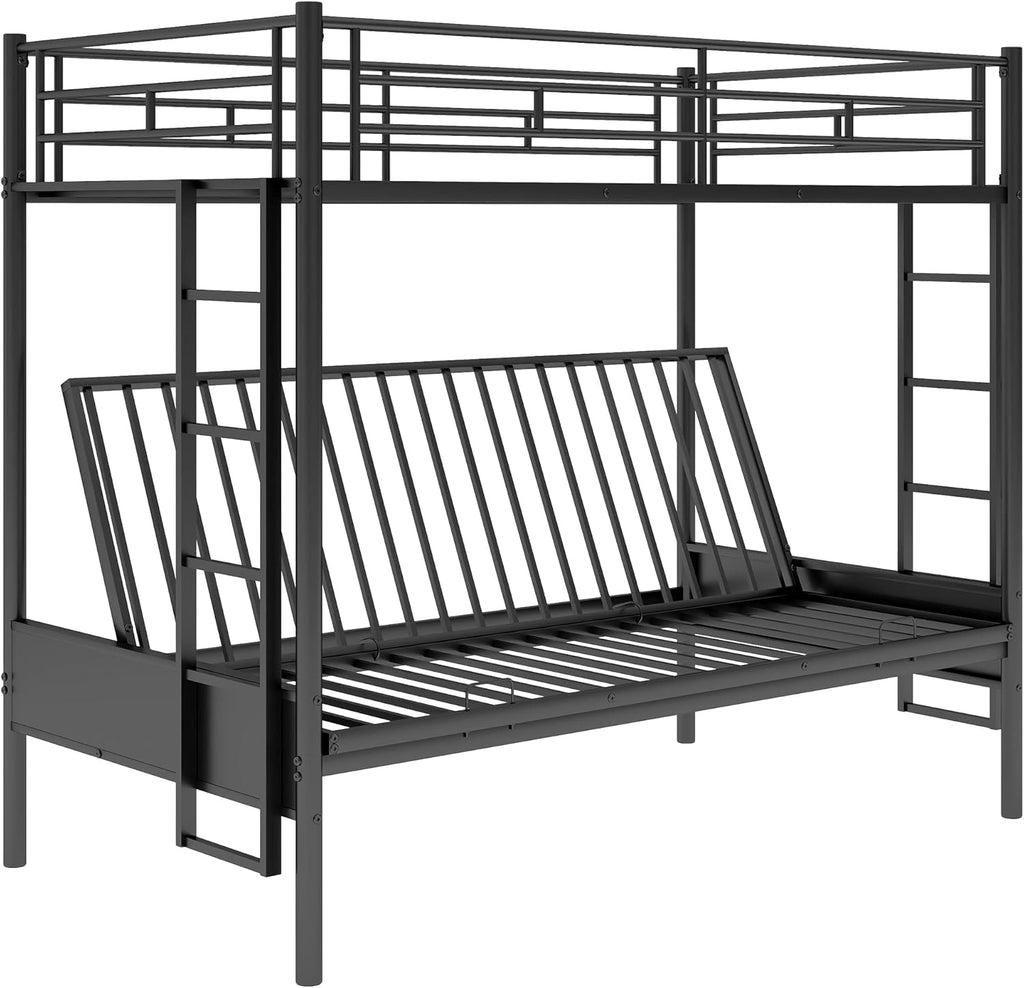 Twin Over Futon Full Bunk Bed with Metal Frame Black V3967