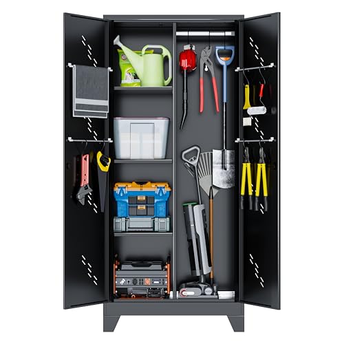 71" Metal Storage Cabinet with Lock & Hanging Rods Q7296