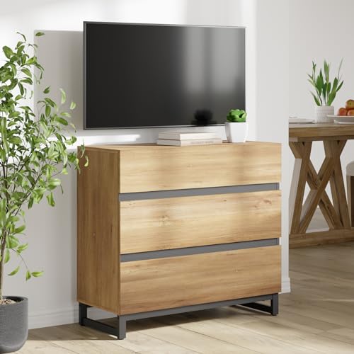 Brown Buffet Cabinet with 3 Drawers and Metal Base G2808