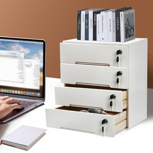 4 Drawers Wood Storage Box with Lockable Drawers X3689