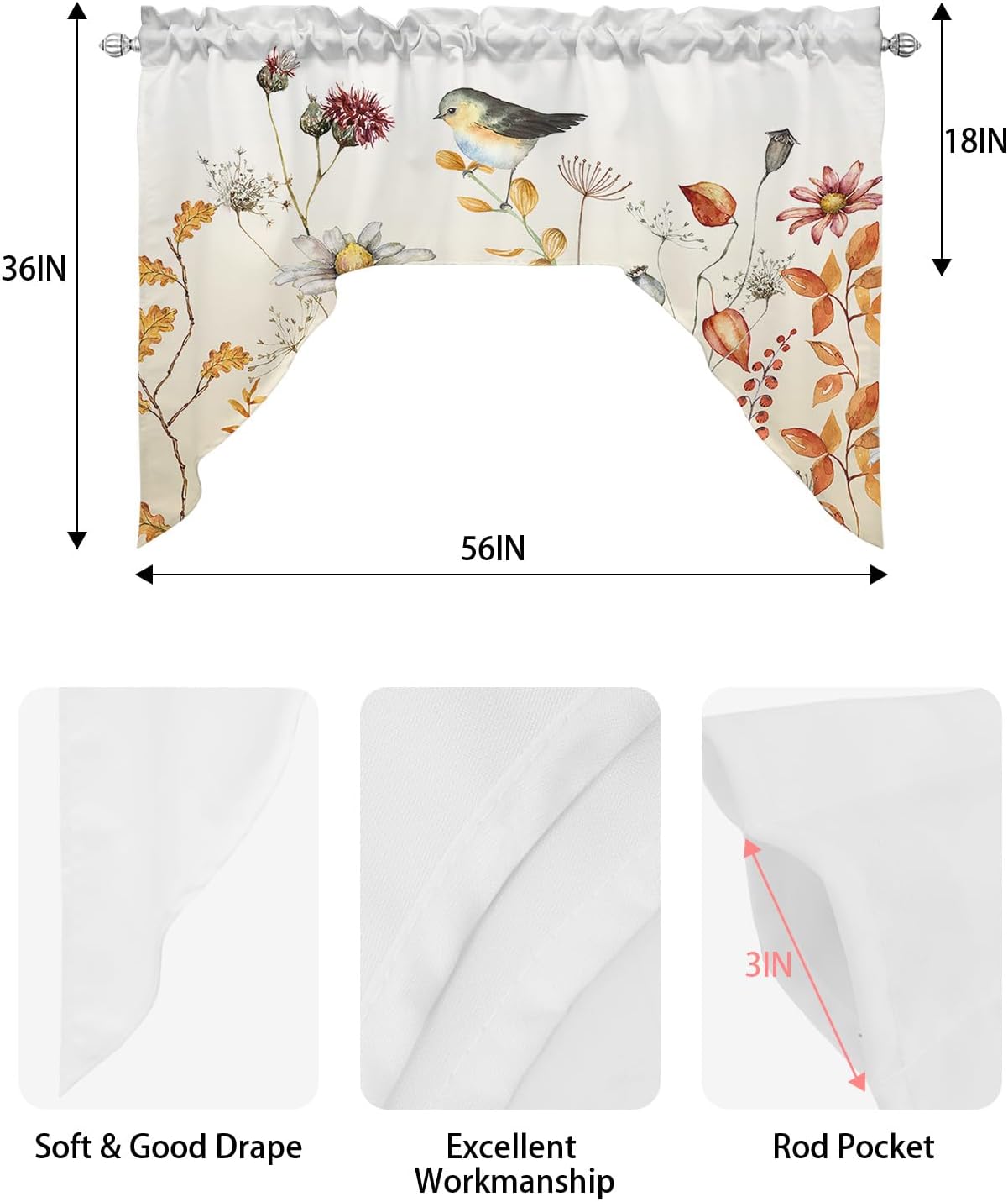 56''x36'' Rod Pocket Valance Curtains U861