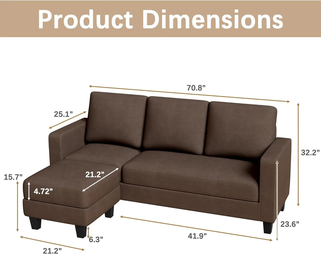 Brown L Shaped Fabric Sectional Sofa with Ottoman F990