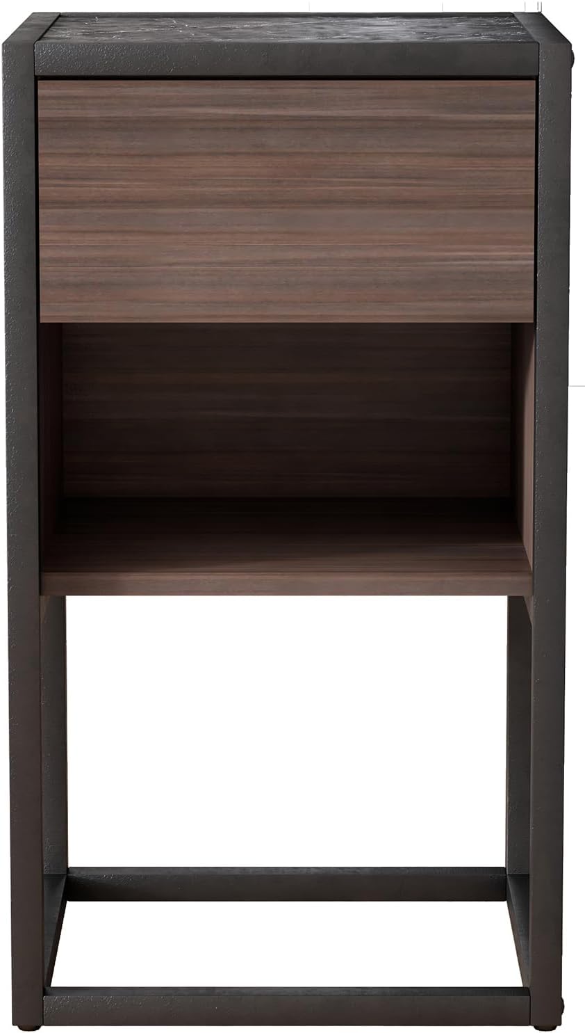 Brown+Light Gray Wood Side Table with Storage Drawer U63674