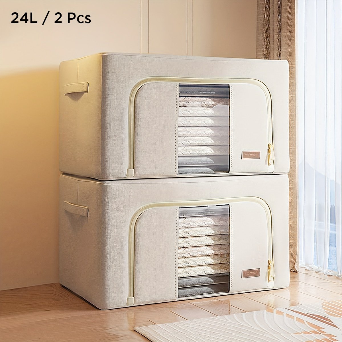 2-Pack Steel Frame Storage Bins with Clear Window, Foldable Fabric Organizers with Handles C610