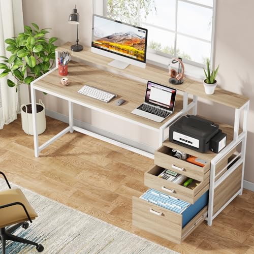 63 Inch Computer Desk with File Drawer Cabinet and Monitor Stand D382391
