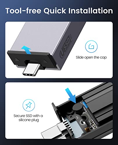 M.2 NVMe SATA SSD Enclosure Adapter Tool-Free, 10Gbps USB C 3.2 Gen2 PCIe NVMe M-Key, 6Gbps M2 NGFF SATA (B+M Key), Aluminum M2 Case Support UASP for 4TB SSD Size 2230/2242/2260/2280 H18061