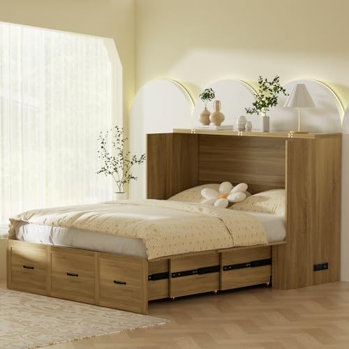 Full Size Wood Wall Bed Cabinet with Drawer O6732