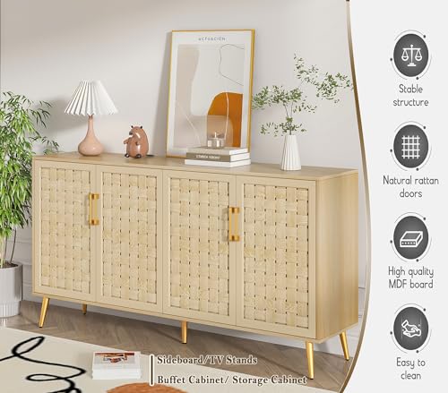 Natural Rattan Storage Cabinet with Metal Legs D59116