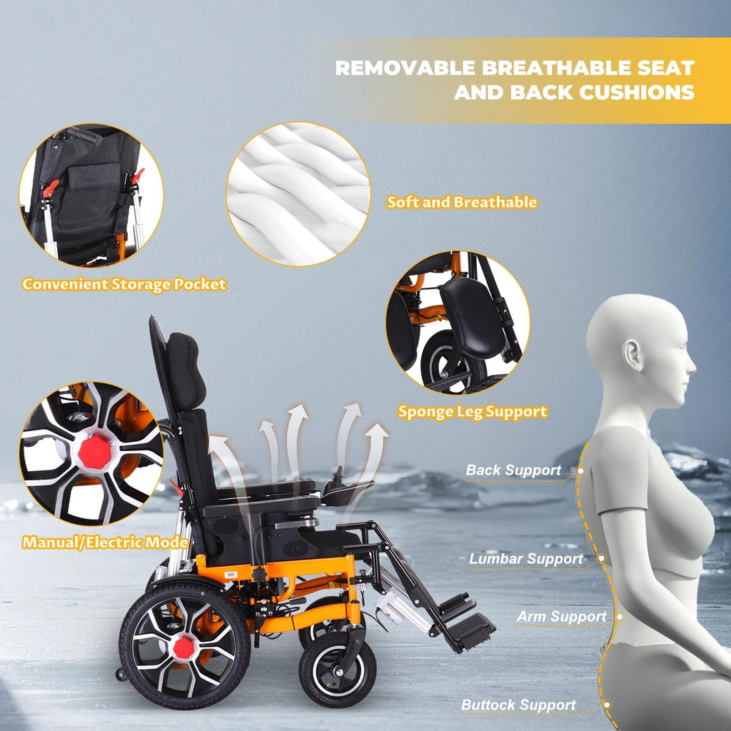 Lightweight Foldable 20" Seat Width All Terrain Motorized Wheelchair T7371