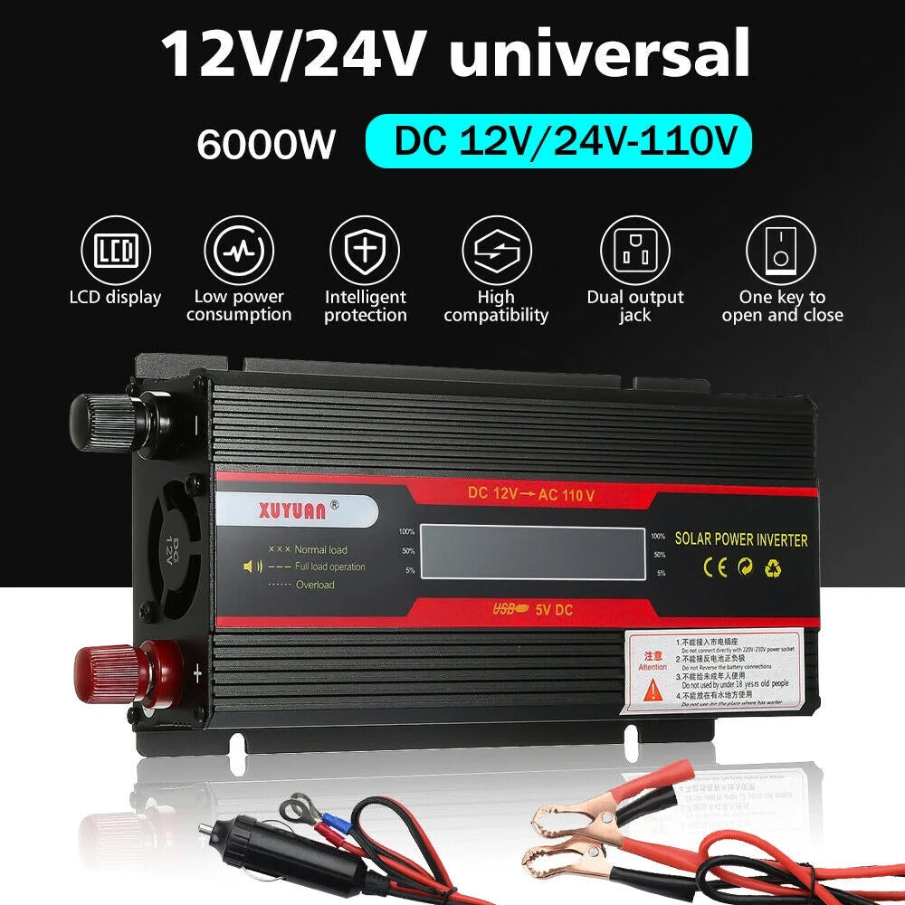 6000W Power Inverter DC 12V to 110V AC with USB Ports F5557