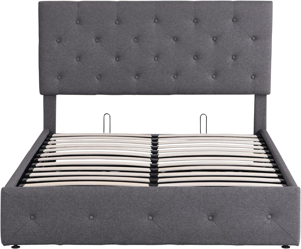 Grey Full Size Upholstered Platform Bed With Storage Y63468