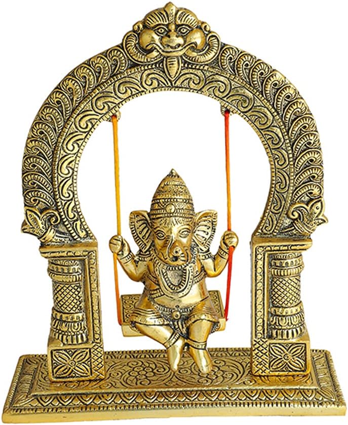 Metal Ganesha Sitting Jhula Decorative Statue (8''X12'') V6352