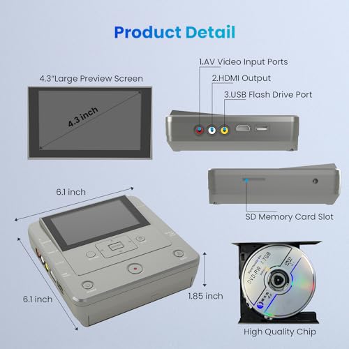VHS to DVD Recorder, USB, SD Card, HDD Recorder, WiFi Media Recorder with 10 DVD-R V810112