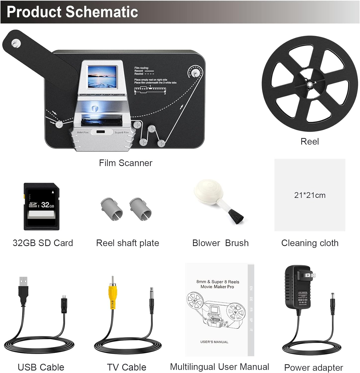 8mm & Super 8 Reels to Digital Film Scanner Converter with 2.4 Screen K651