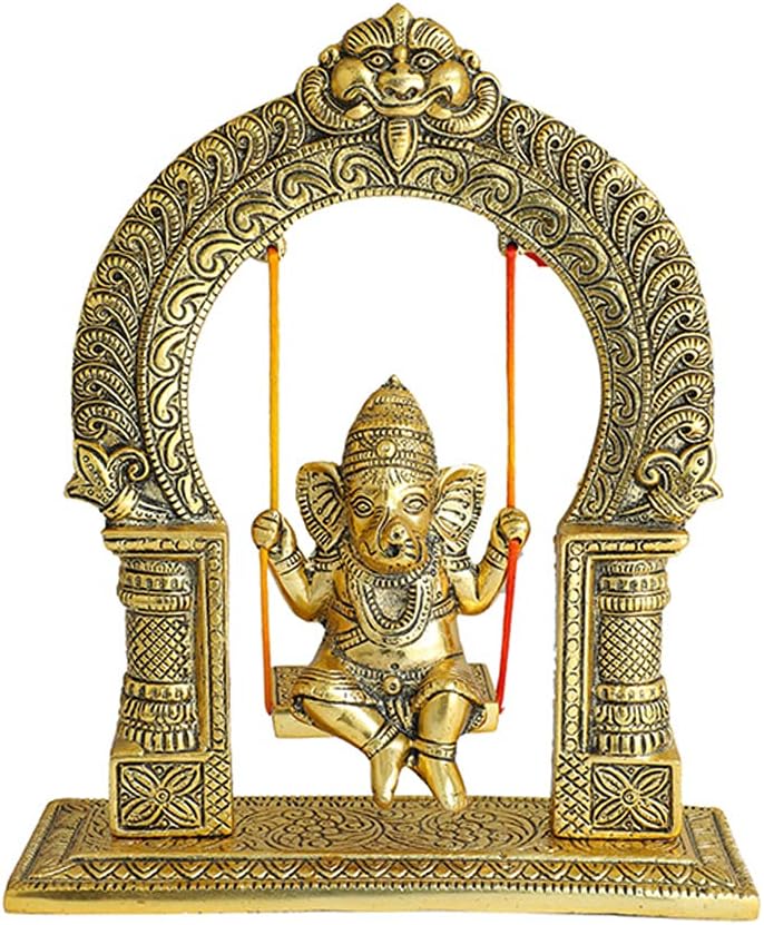 Metal Ganesha Sitting Jhula Decorative Statue (8''X12'') V6352