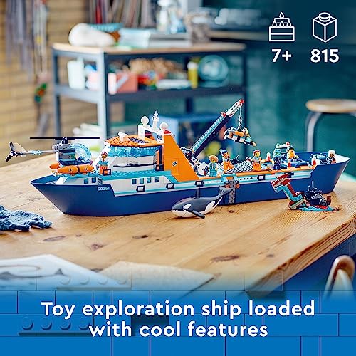 LEGO City Arctic Explorer Ship Building Toy Set with Floatable Boat, Helicopter, Dinghy, ROV Sub, Viking Shipwreck, 7 Minifigures and Orca E9418