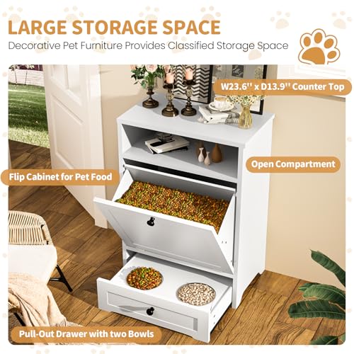 Brown Pet Food Cabinet with 2 Raised Dog Bowls Z672596