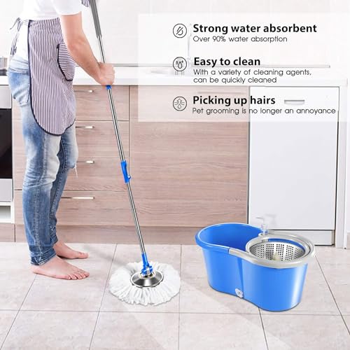 Mop and Bucket with Wringer Set, 4 Washable Microfiber Pads J67088