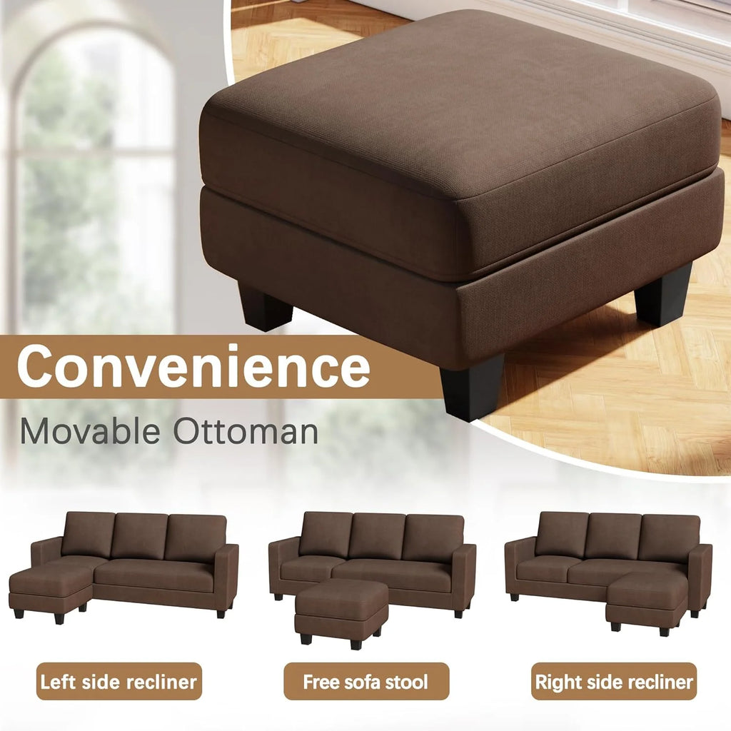 Brown L Shaped Fabric Sectional Sofa with Ottoman F990