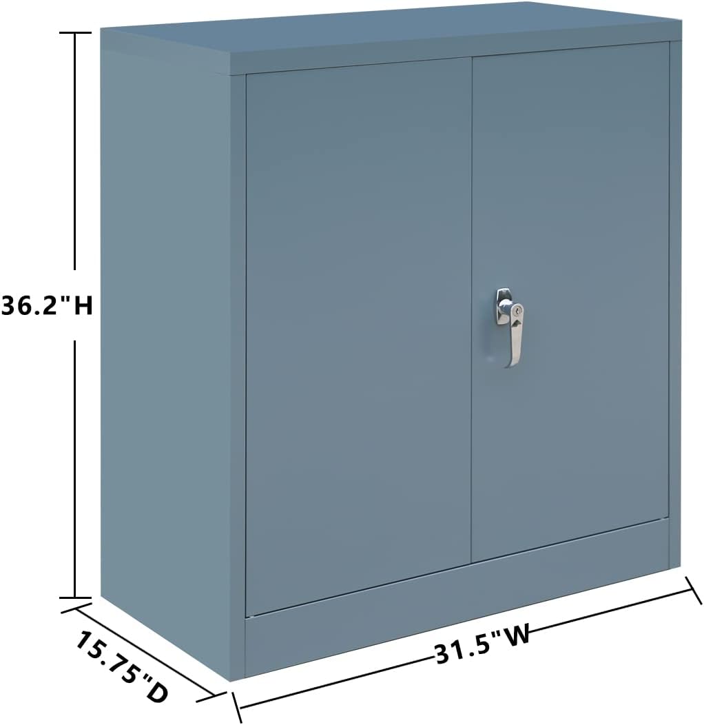 Grey Steel Locking Storage Cabinet with Adjustable Shelves and Doors Q611356