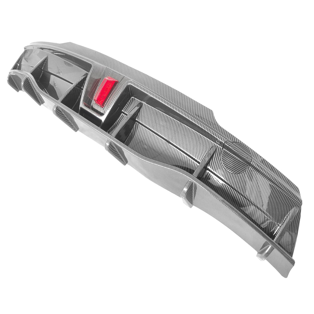 Rear Diffuser Lip for Tesla Model Y Sport 4-Door Carbon Fiber Print PP Rear Lower Bumper Protector Lip With LED Lamp S648680