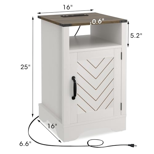 White and Rustic Oak Wooden Nightstand with Shelf G6911