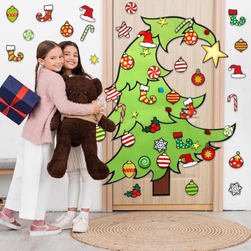 Felt Christmas Tree Ornaments Wall Hanging Xmas Tree Crafts Kit 30 Ornaments 3.12 FT A69845