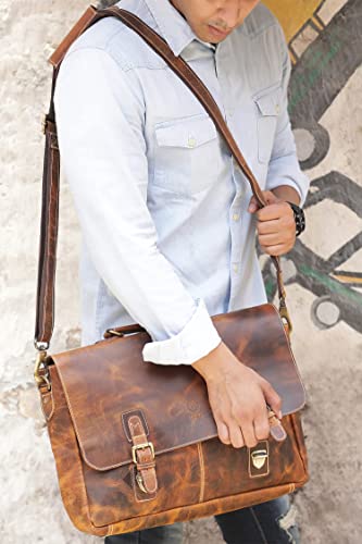 Full Grain Leather Laptop Messenger Bag R9066
