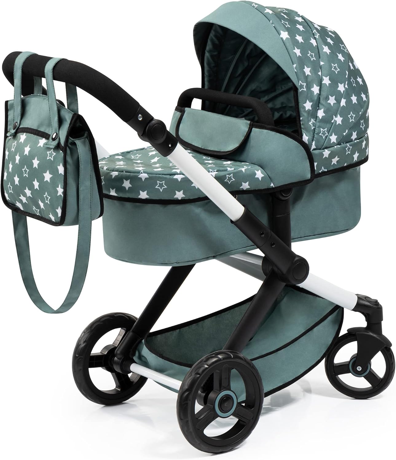 Stars Green & White Doll Pram with Handbag X606202