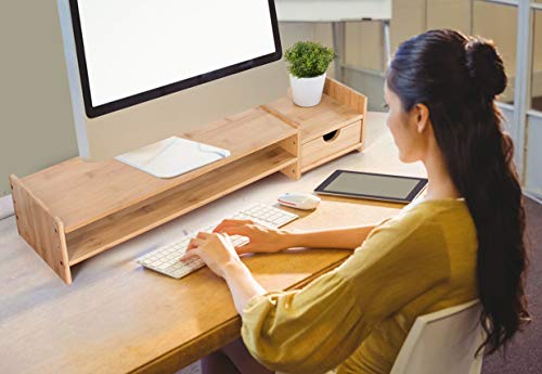 Bamboo 2 Tier Laptop Stand With Drawers P8316