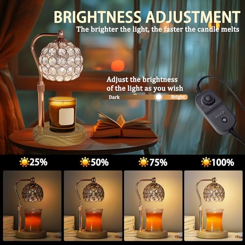Candle Warmer Lamp with Timer, Adjustable Height, Dimmable, Natural Wood Base G9781